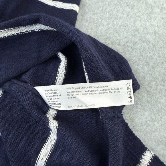 Eileen Fisher Womens Large Navy White Striped V-Neck Organic Linen Cotton Blouse - Picture 9 of 11